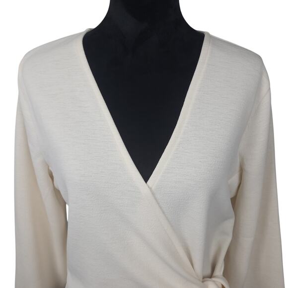 Madewell Texture & Thread Women's Crepe Wrap Crop Top Sz Large Long Sleeve Cream - Picture 2 of 14